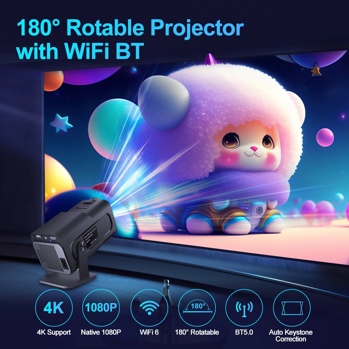 4K Android 11 Projector Native 1080P 390ANSI HY320 Dual Wifi6 BT5.0 1920*1080P Cinema Portable Projetor Upgrated HY300